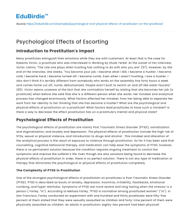 The Psychological and Physical Effects of Prostitution