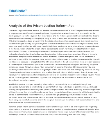 Analysis of the Prison Justice Reform Act