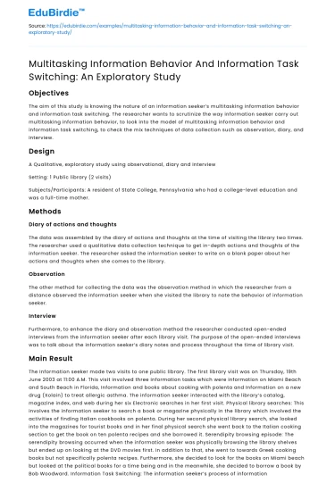 Exploring Multitasking Information Behavior