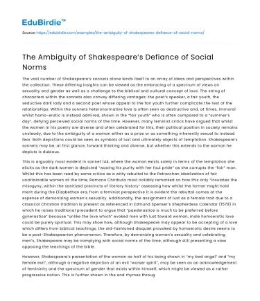 The Ambiguity of Shakespeare’s Defiance of Social Norms