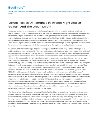 Sexual Politics in Twelfth Night & Sir Gawain