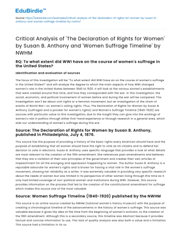 The Declaration of Rights for Women and Women’s Suffrage Timeline