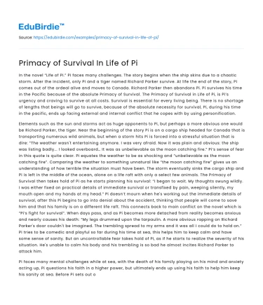Primacy of Survival In Life of Pi