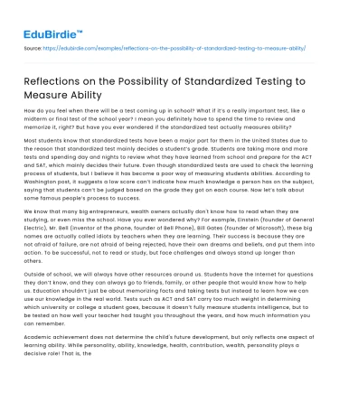 Reflections on the Possibility of Standardized Testing to Measure Ability