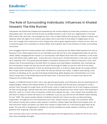 Influence of Surrounding Individuals in The Kite Runner