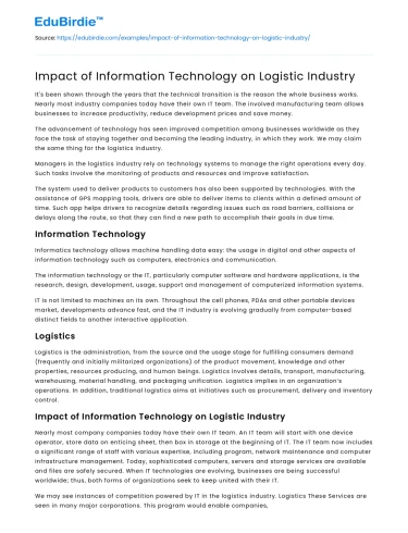 Impact of Information Technology on Logistic Industry