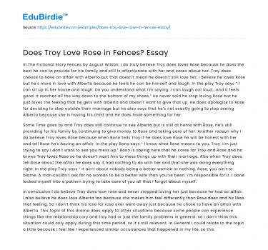 Troy’s Love for Rose in Wilson’s Fences