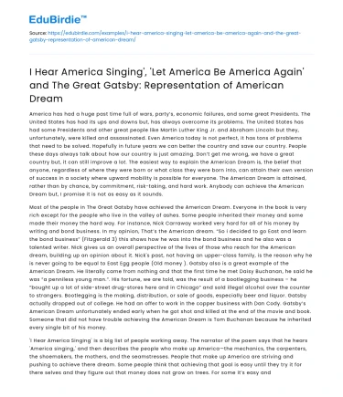 American Dream Themes in I Hear America Singing and The Great Gatsby