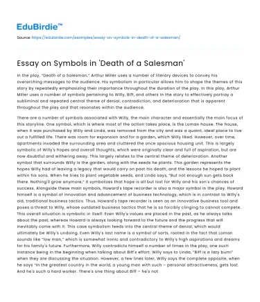 Essay on Symbols in ‘Death of a Salesman’