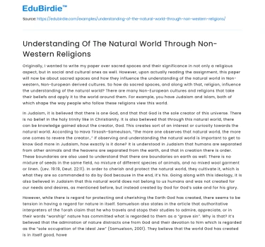 Understanding Of The Natural World Through Non-Western Religions
