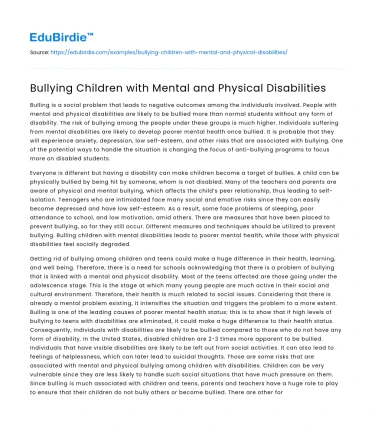 Bullying Children with Mental and Physical Disabilities