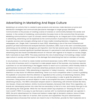 Advertising In Marketing And Rape Culture