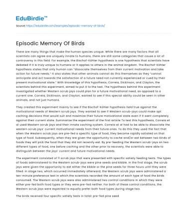 Episodic Memory Of Birds