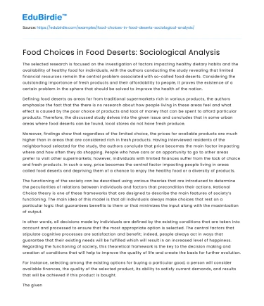Food Choices in Food Deserts: Sociological Analysis