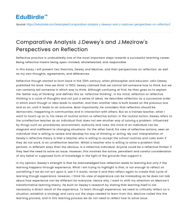 Comparative Analysis J.Dewey’s and J.Mezirow’s Perspectives on Reflection