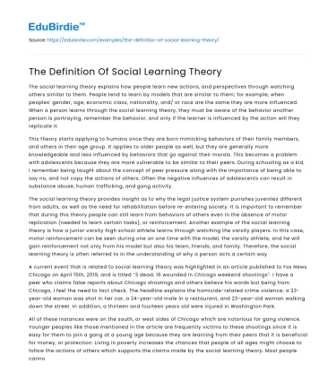 The Definition Of Social Learning Theory