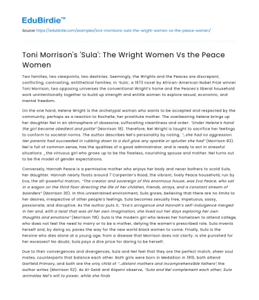 Toni Morrison’s ‘Sula’: The Wright Women Vs the Peace Women