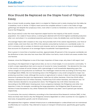 Rice Should Be Replaced as the Staple Food of Filipinos: Essay