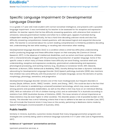 Specific Language Impairment Or Developmental Language Disorder