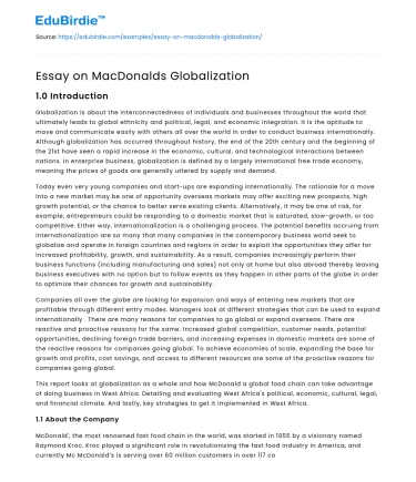 Essay on MacDonalds Globalization