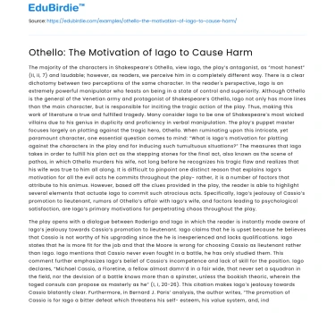 Othello: The Motivation of Iago to Cause Harm