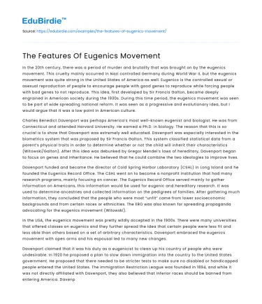 The Features Of Eugenics Movement