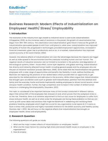Effects of Industrialization on Employees’ Health and Stress