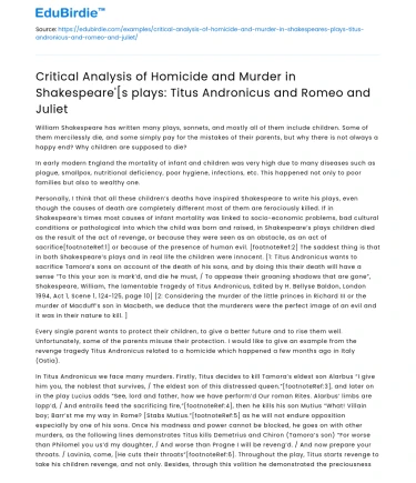 Shakespeare’s Homicide in Titus and Juliet