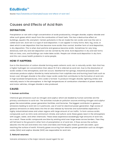 Causes and Effects of Acid Rain