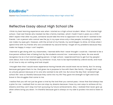 Reflective Essay about High School Life