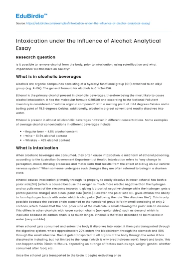 Intoxication under the Influence of Alcohol: Analytical Essay
