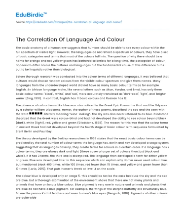The Correlation Of Language And Colour