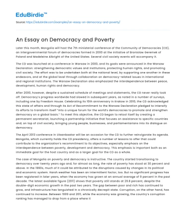 An Essay on Democracy and Poverty