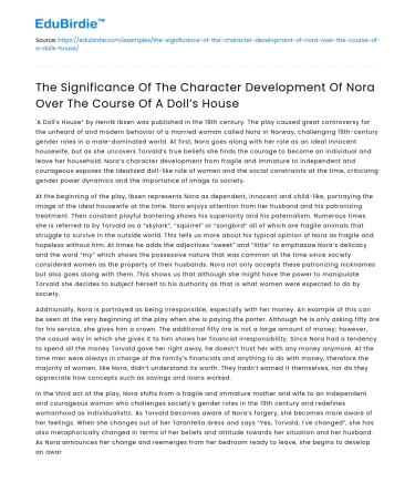 Character development of Nora in A Doll’s House