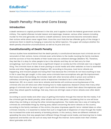 Death Penalty: Pros and Cons Essay