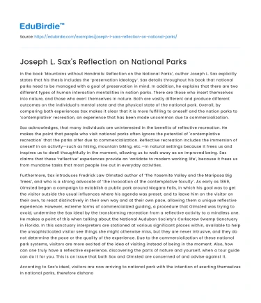 Joseph L. Sax’s Reflection on National Parks