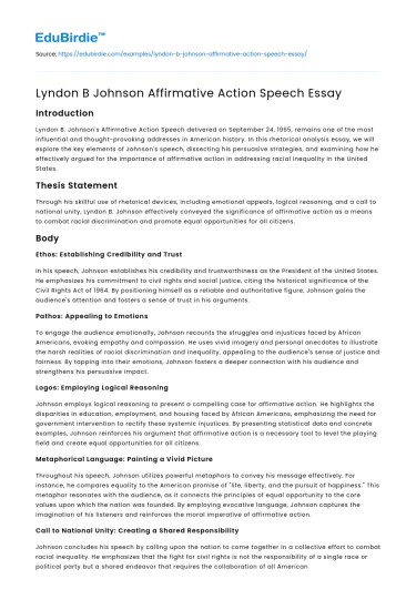 Lyndon B Johnson Affirmative Action Speech Essay