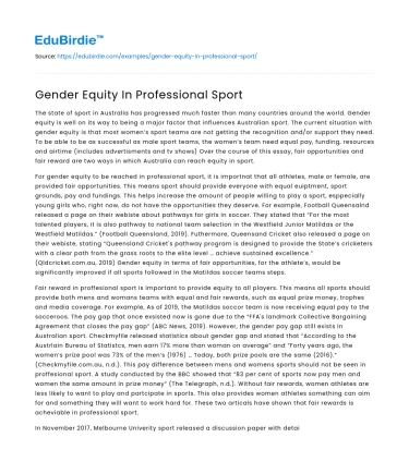 Gender Equity In Professional Sport