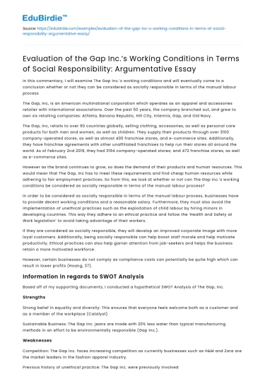 Gap Inc’s Working Conditions: Social Responsibility Evaluation