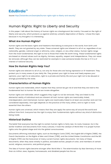 Human Rights: Right to Liberty and Security