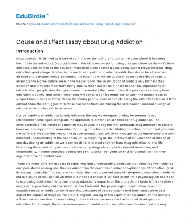 Cause and Effect Essay about Drug Addiction