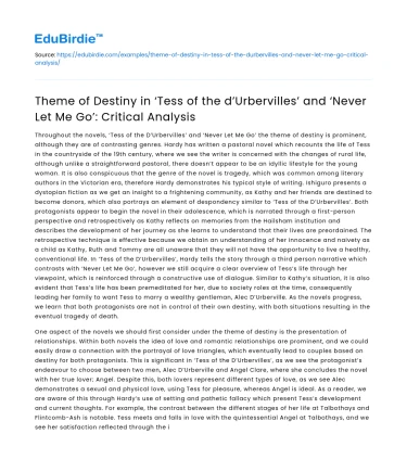 Destiny in ‘Tess of the d’Urbervilles’ and ‘Never Let Me Go’