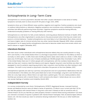Schizophrenia in Long-Term Care