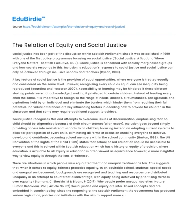 The Relation of Equity and Social Justice