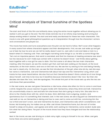 Critical Analysis of ‘Eternal Sunshine of the Spotless Mind’