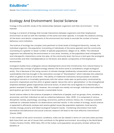 Ecology And Environment: Social Science