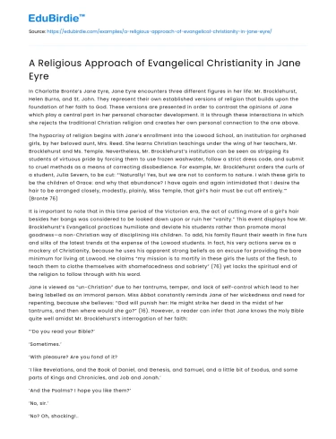 A Religious Approach of Evangelical Christianity in Jane Eyre