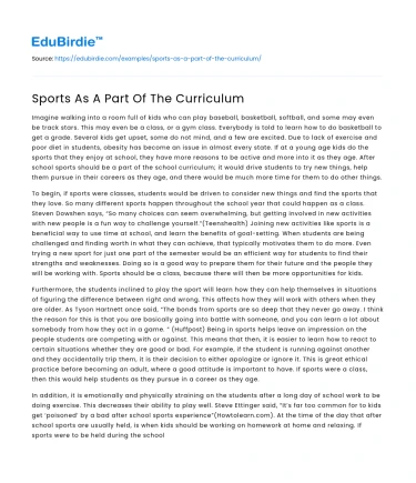 Sports As A Part Of The Curriculum