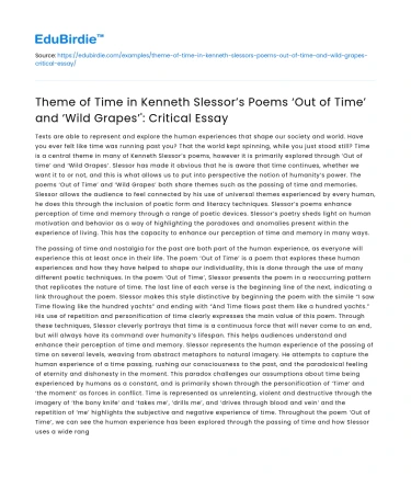 Time in Slessor’s ‘Out of Time’ and ‘Wild Grapes’