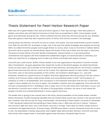 Thesis Statement for Pearl Harbor Research Paper